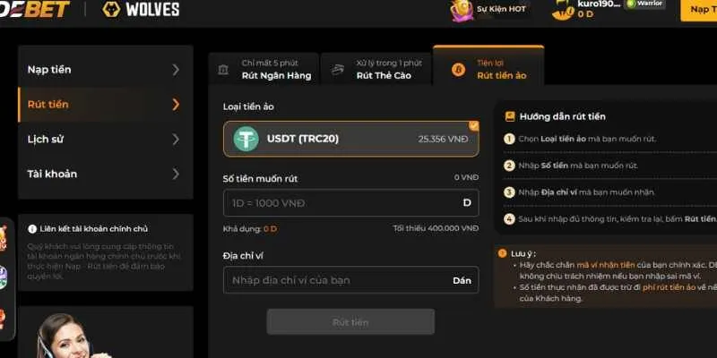 Rút tiền về ví tiền ảo - bảo mật cao